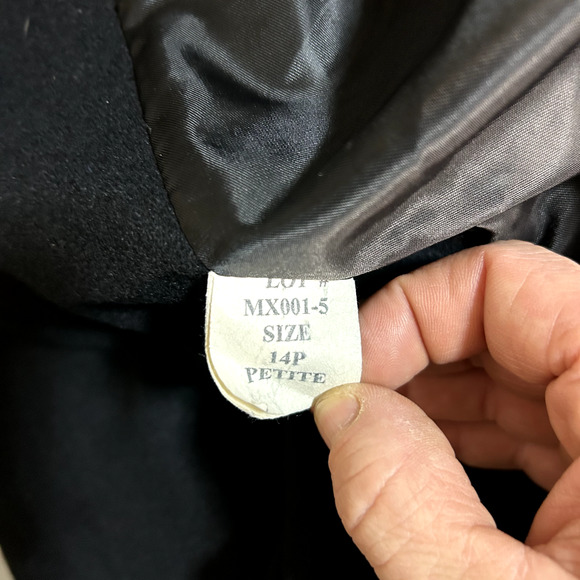 VTG Stephanie Mathews Womens Black 100% Wool Over Coat Size 14 Petite Long Line - Picture 5 of 10